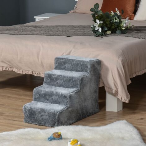 Scala per Cani a 4 Gradini, 60x35x44 cm Scaletta per Cani e Gatti di 10 KG in Tessuto Vellutato Sfoderabile e Lavabile, Grigio Chiaro