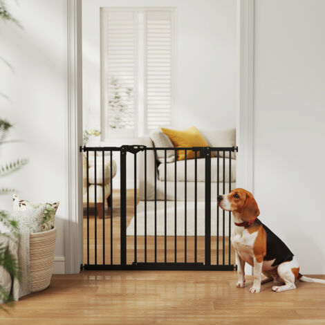 Cancellino per Cani e Animali Domestici 2 Estensioni Larghezza Regolabile Fino 100 cm, Cancello per Cani con Fissaggio a Pressione Senza Fori e Chiusura Automatica, Nero
