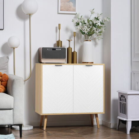 Mobiletto Multiuso Moderno in Truciolato e Legno di Pino con Ripiano Interno Regolabile su 3 Livelli, Mobile per Ingresso  Soggiorno Cucina e Bagno, 77x35x77.5 cm (1/5)