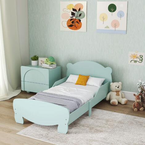 Letto Montessori per Bambini 3-6 Anni, 140x70 cm Lettino Singolo per Bambini con Sponde Anti-Caduta e Rete a Doghe a Forma di Orso in Legno per Cameretta, Verde