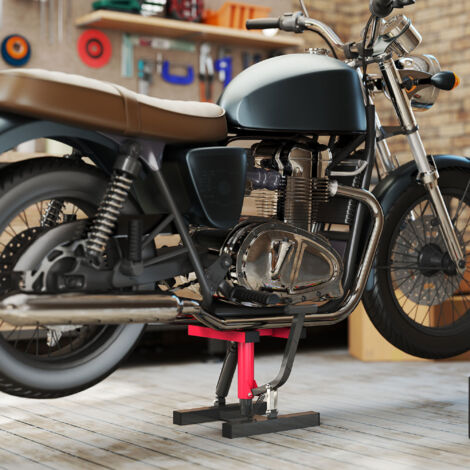 Sollevatore Moto in Acciaio Max 150kg, Cavalletto Alzamoto con Altezza Regolabile 29.5-41 cm e Piattaforma in Gomma Antiscivolo, 33x29x40.5cm, Rosso (1/5)