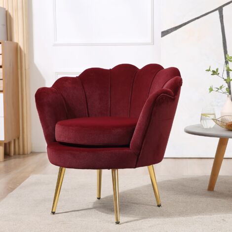 Poltrona a Conchiglia, Poltroncina Vintage, Poltroncina da Camera e Salotto, Design Elegante, con Schienale Alto, 76x67x74cm, Rosso Scuro