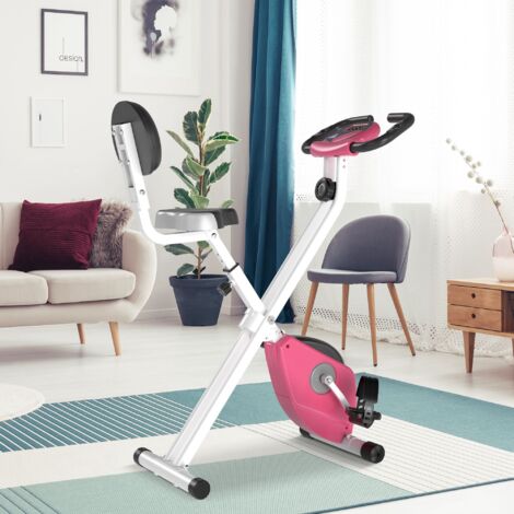 Cyclette Pieghevole da Fitness in Acciaio, Cyclette Magnetica Pieghevole da Casa con Altezza Regolabile, Resistenza Magnetica a 8 Livelli, Schermo LCD, 43x97x109cm, Rosa (1/5)