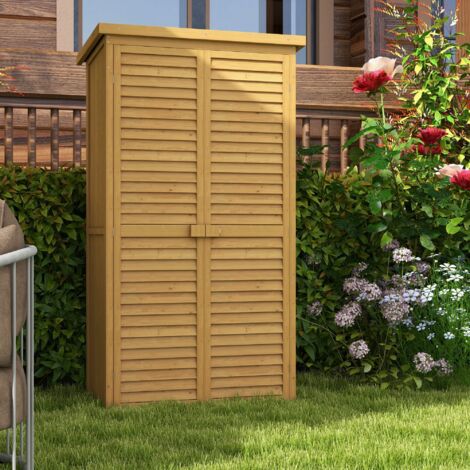 Casetta da Giardino Legno, Armadio Esterno Porta Attrezzi con 3 Mensole, Legno Impermeabile, 87x46x160, Marrone