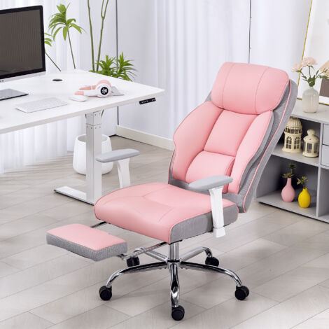 Sedia da Ufficio Ergonomica, Poltrona Direzionale con Poggiapiedi e Seduta Ampia, in Pelle PU, Reclinabile 135° con Poggiatesta, Braccioli e Altezza Regolabile, Rotelle Girevole, 150 kg, Rosa (1/5)