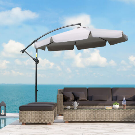 Ombrellone da Giardino 2.7x2.7m con Tettuccio Regolabile, Base a Croce, Prese d'Aria, Manovella, Ombrellone Decentrato Inclinabile in Metallo e Poliestere, per Cortile Terrazza, Grigio Chiaro (1/5)