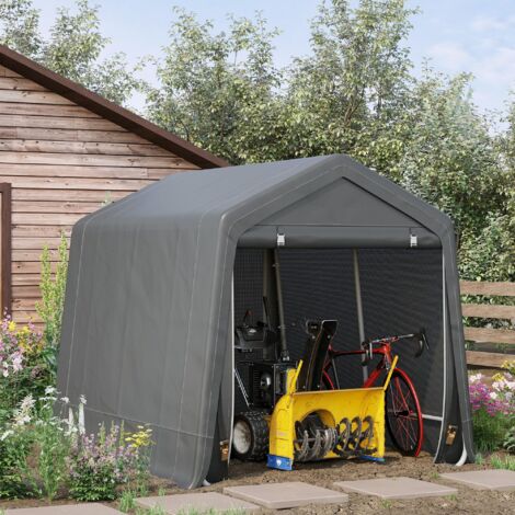 Garage Moto per Esterno 2.8x2.4 m, Tenda Garage per Attrezzi in Metallo e Tessuto PE, per Moto e Biciclette, Grigio Scuro