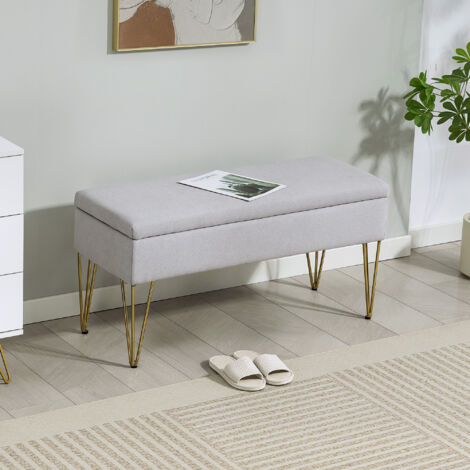 Panca Fondo Letto Singolo con Spazio Contenitore, Panca Camera da Letto Moderna in Tessuto con Gambe in Acciaio per Ingresso, Camera e Salotto, 100x40x49 cm, Grigio Chiaro