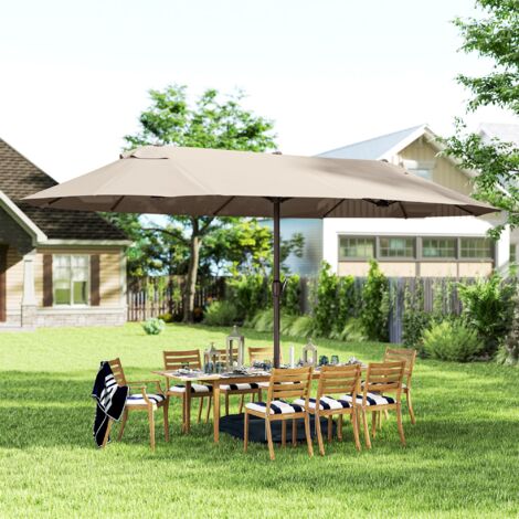 Ombrellone da Giardino Doppio 460x270cm, Ombrellone da Esterno con Apertura a Manovella, Base a Croce e Zavorra, Acciaio e Poliestere Khaki