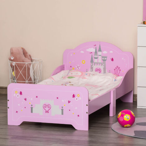 Letto Montessori per Bambini con Bordi Rialzati in Legno per Cameretta, Lettino per Bimbi da 3-6 Anni, 143x73x60cm, Rosa