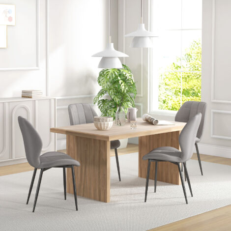 Set of Four Modern Style Flannel Dining Chairs - Light Grey (1/5)