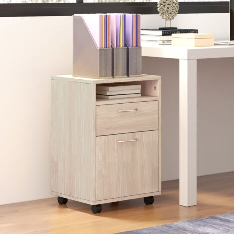 Schedario da Ufficio con Cassetto, Armadietto, Ruote a Freno e Ripiano Aperto, Cassettiera Ufficio per Lettera/Legale/Formato A4, Armadio Verticale per Studio, 40x35x60 cm, Rovere (1/5)