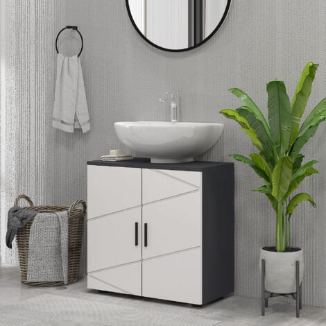 Mobiletto Bagno Sottolavabo con Armadietto 2 Ante, Mobile Sottolavadino a Piedistallo in Legno con Mensola Regolabile, per Lavabi con o Senza Colonna, 60x30x60cm, Grigio (1/5)