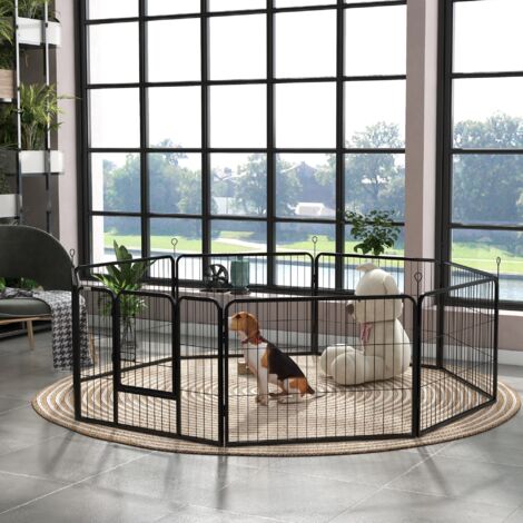 Recinto per Cani di Piccola Taglia a 8 Pannelli Modulabili da 80x1.5x60 cm, Box per Cani e Cuccioli Pieghevole con Porta in Acciaio con 8 Picchetti, Grigio