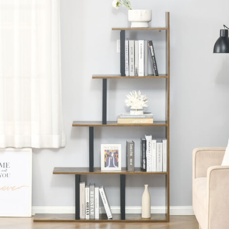 Libreria Antiribaltamento Stile Industriale, Scaffale Vintage con 5 Ripiani in Truciolato, 102x30x160cm (1/5)
