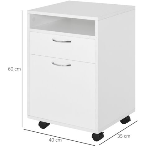 Schedario da Ufficio con Cassetto, Armadietto, Ruote a Freno e Ripiano Aperto, Cassettiera Ufficio per Lettera/Legale/Formato A4, Armadio Verticale per Studio, 40x35x60 cm, Bianco (1/5)