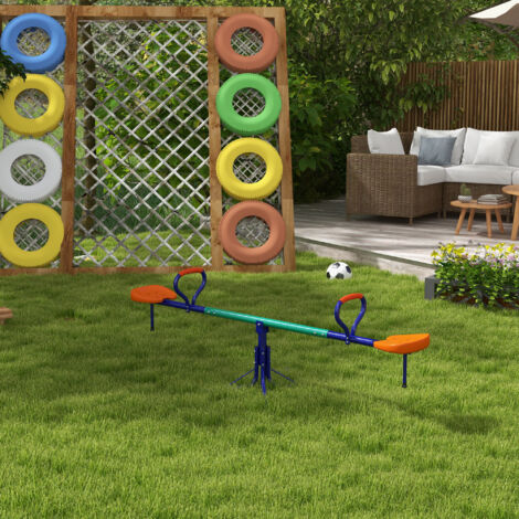 Altalena a Bilico per Bambini 3-8 Anni con Rotazione a 360°, Altalena da Giardino Basculante in Acciaio con Seggiolini in PP, 192x60x60 cm, Multicolore