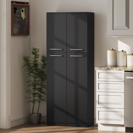 Credenza Cucina, Mobile Dispensa con 2 Armadietti, Mobile Cucina con Ripiani Regolabili in MDF, per Sala da Pranzo, Soggiorno, Salotto, 59x31x155 cm, Nero (1/5)