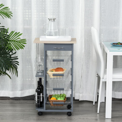 Carrello da Cucina Salvaspazio in Grigio Scuro, Carrello Portavivande, 1 Piano di Lavoro, 1 Cassetto, 4 Cestelli Metallici, 47x37x83cm, Grigio (1/5)