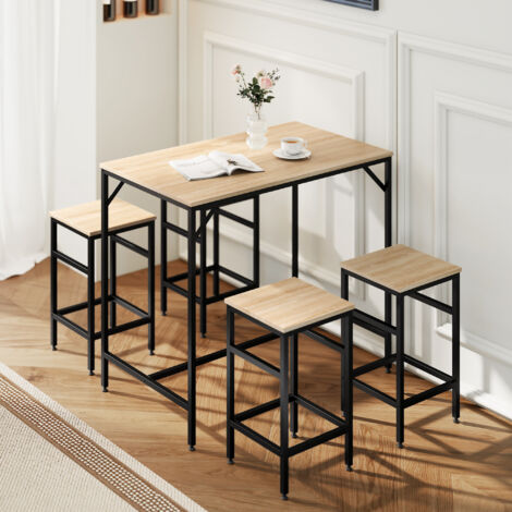 Set Tavolo Moderno da Cucina, Tavolo Alto con 4 Sgabelli Stile Industriale, Metallo e Legno, Arredamento Moderno, Soggiorno e Cucina, 100Lx60Px88Acm, Rovere Chiaro (1/5)