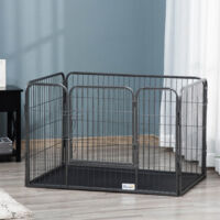 Box per Cani Recinzione in Metallo per Animali con 4 Pannelli, Porta con Doppio Blocco e Vassoio sul Fondo, 109x74x71cm, Grigio