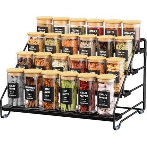 Especiero de 4 niveles, de metal ajustable, para cocina, con 4 ganchos, organizador para cocina, comedor y oficina.