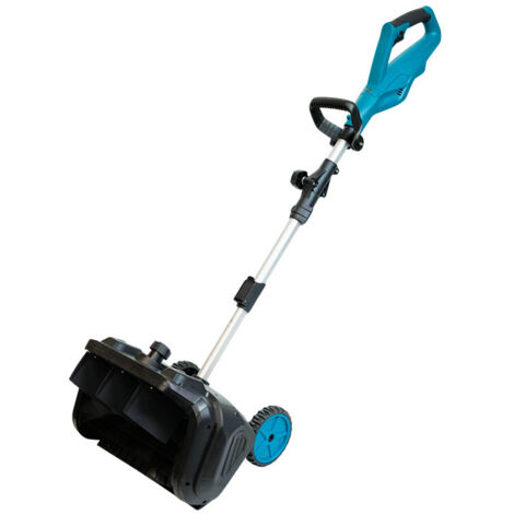 Pala quitanieves inalámbrica con ruedas - Soplador de nieve eléctrico sin escobillas de 4 Ah con placa guía, pantalla LCD y mango ajustable, color azul