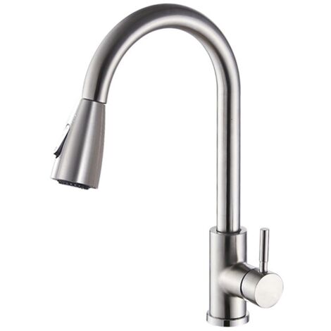 Grifo mezclador de cocina,Grifo mezclador de cocina con ducha extraíble, grifo mezclador retráctil, 2 modos, rotación de 360°°acero inoxidable (1/4)