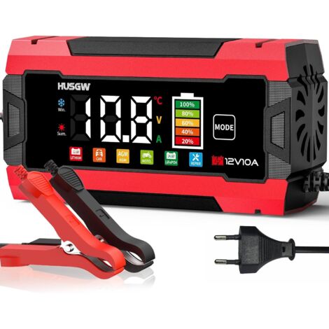 Cargador de batería para coche - Cargador inteligente de 12 V/24 V y 8 A - Función de reparación automática, portátil con pantalla LCD, para coche, motocicleta y camión