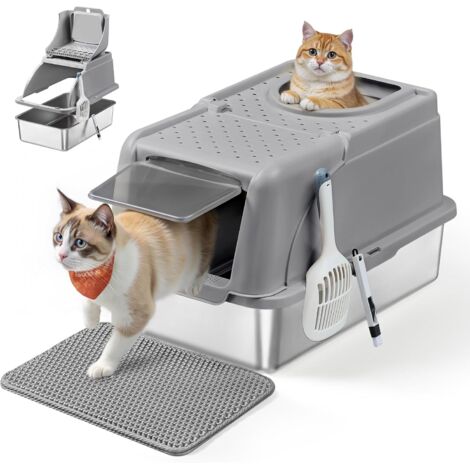 Bandeja de arena para gatos fácil de limpiar - Filtro antiolores - Tapa extraíble