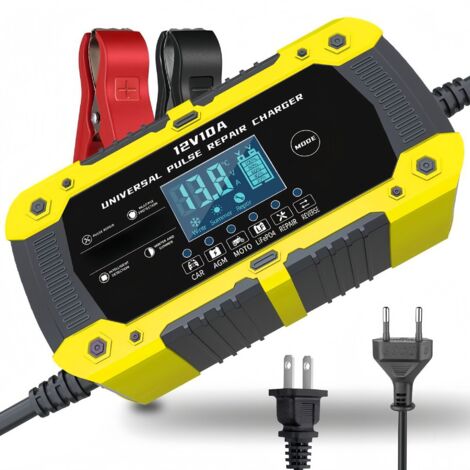 Cargador de batería inteligente para coche, 12 V, 10 A, función de reparación automática, portátil con pantalla LCD, para coche, motocicleta y camión.