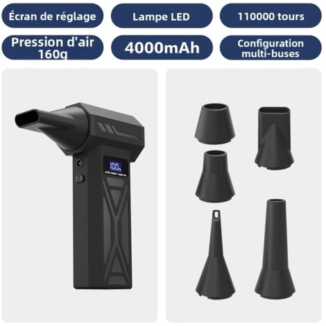 Soplador de aire comprimido, 110.000 RPM, minisoplador inalámbrico potente, 4 velocidades, pantalla LCD, linterna para PC, teclado, coche y hogar.