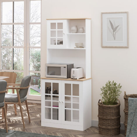 Alacena de Cocina con Estantes y Puertas de Vidrio para Pequeños Electrodomésticos y Menaje 80x37x183 cm Blanco