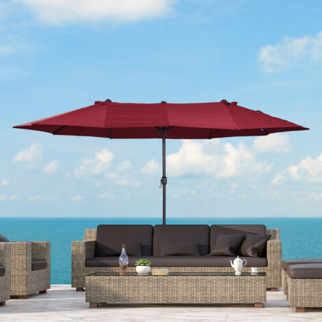Outsunny Sombrilla Doble para Jardín 455x265x238 cm Parasol Grande con Manivela Manual Protección Solar Color Rojo Vino