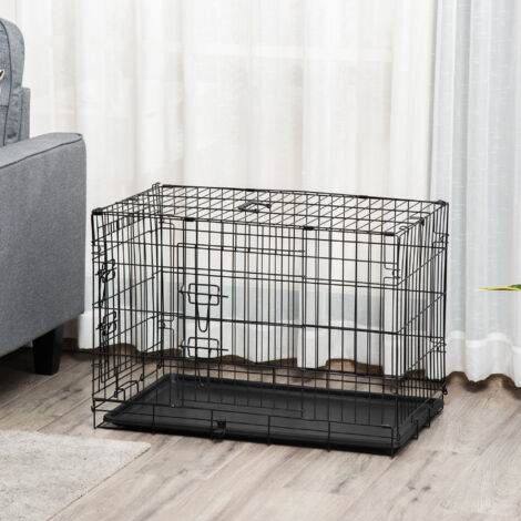 Jaula para Perros Plegable Transportín para Perros con 2 Puertas Bandeja Extraíble y Asa 75x48,5x53 cm Negro