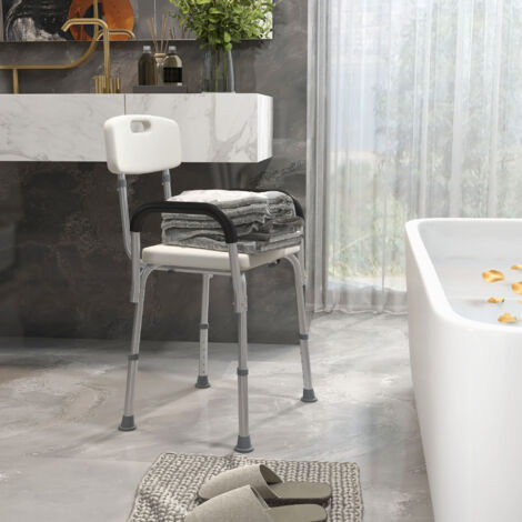 Silla de Ducha para Personas Mayores con Respaldo Altura Regulable Antideslizante y Apoyabrazos Carga 136 kg (1/5)