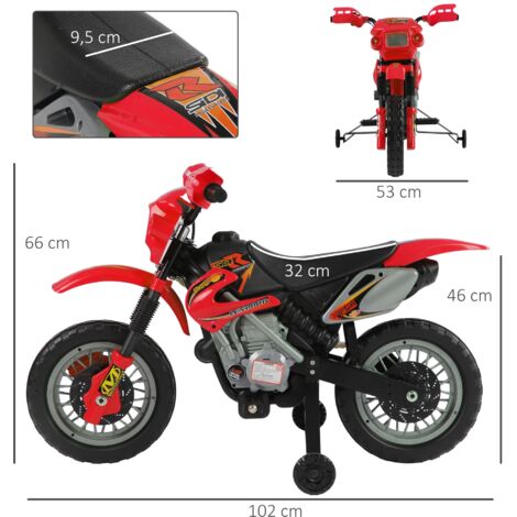 HOMCOM Moto Electrica Infantil Bateria 6V Recargable Niños 3+ Años Cargador y Ruedas Apoyo 102x53x66 cm Color Rojo (1/5)