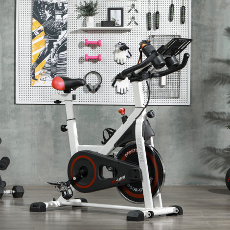 Bici Estática con Resistencia Regulable Volante de Inercia 8 kg Pantalla LCD Manillar y Asiento Ajustable Blanco (1/5)