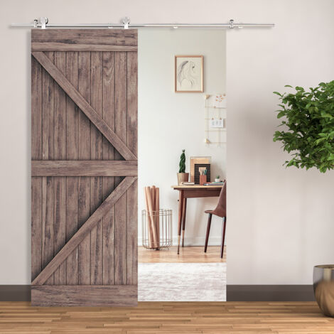 Kit de Herrajes de Acero Inoxidable para Instalación de Puerta Corredera de Madera Ø2,5x200 cm Plata (1/5)