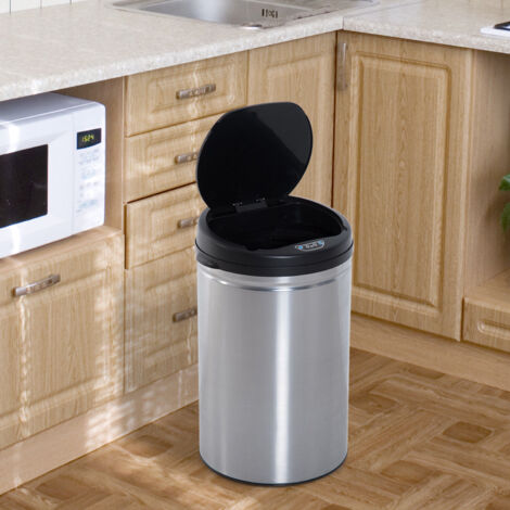 HOMCOM Contenedor Papelera Cubo Basura 30L con Sensor Detector Movimiento automático Acero Inoxidable (Varios tamaños) (1/5)