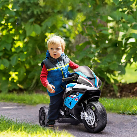 HOMCOM Moto Eléctrica BMW HP4 para +18 Meses con Música USB Velocidad 2,5 km/h Avance y Retroceso 82,5x42x54 cm Azul