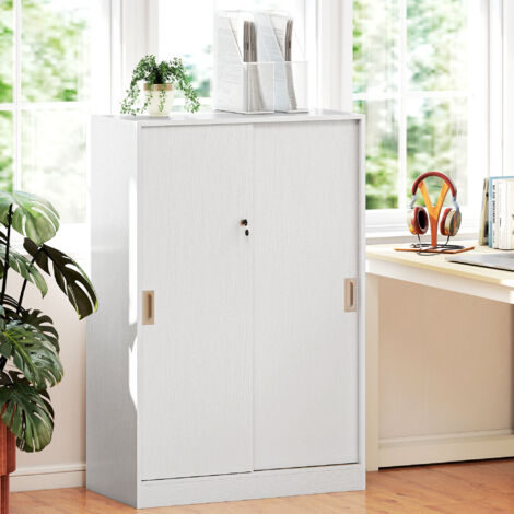 HOMCOM Armario de Oficina Práctico con 2 Puertas Correderas Llaves y 3 Estantes para Despacho Estudio 80x40x120 cm Blanco