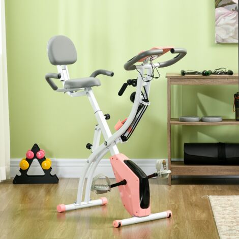 HOMCOM Bicicleta Estática Plegable Regulable en Altura Resistencia Magnética Ajustable Bici Estática con Pantalla LCD y Asiento con Respaldo Sensor de Pulso Carga 120 kg para Casa 105x48x118 cm Rosa (1/5)