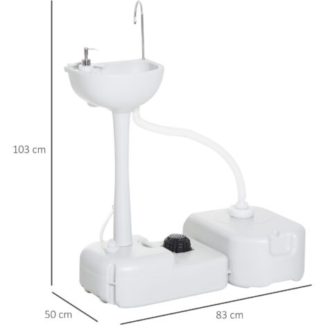 Outsunny Fregadero Portátil Lavamanos para Actividades al Aire Libre o Camping con Tanques de Recuperación de Agua 17 L Dispensador de Jabón Y 2 Ruedas HDPE 83x50x103 cm Gris Claro