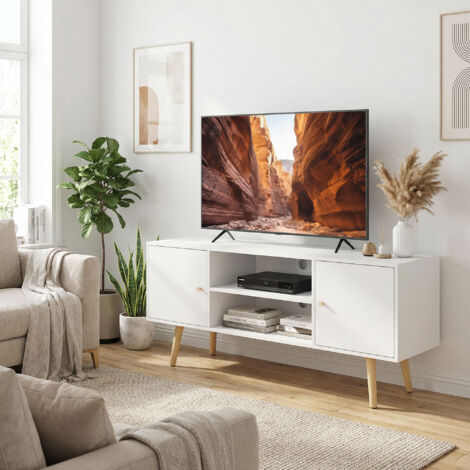 HOMCOM Mueble de TV con 2 Puertas 2 Estantes de Almacenamiento para Televisores de hasta 55 Pulgadas 120x34x50 cm Blanco (1/5)