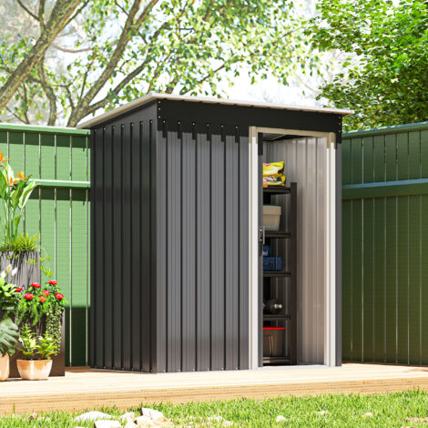 Cobertizo de Jardín Exterior 1,16 m² 163x89x182 cm Caseta Metálica con Puerta Corredera y Techo Inclinado Negro