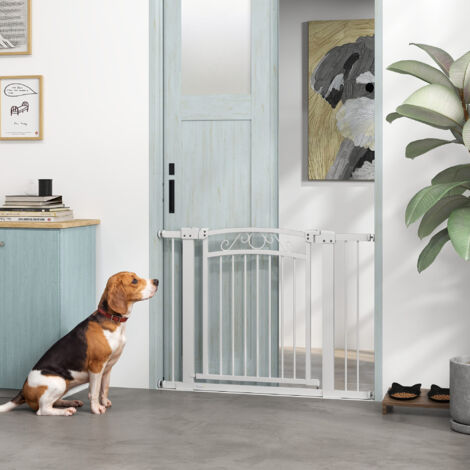 Puerta para Perros con Ancho Ajustable 76-104 cm con 2 Extensiones Doble Bloqueo Blanco (1/5)