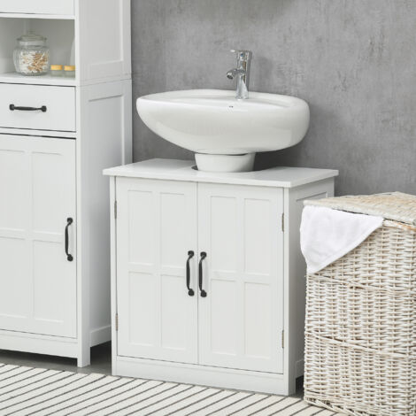 Armario de Baño Bajo Lavabo con Puerta Doble y Estante Ajustable Carga 20 kg 60x30x60 cm Blanco