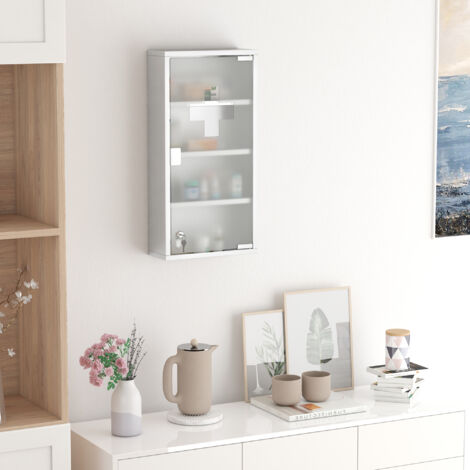 HOMCOM Armario de Medicinas Botiquín Gabinete de Primero Auxilios Acero Inox 4 Estantes Caja Colgante de Pared con Cerradura (1/5)
