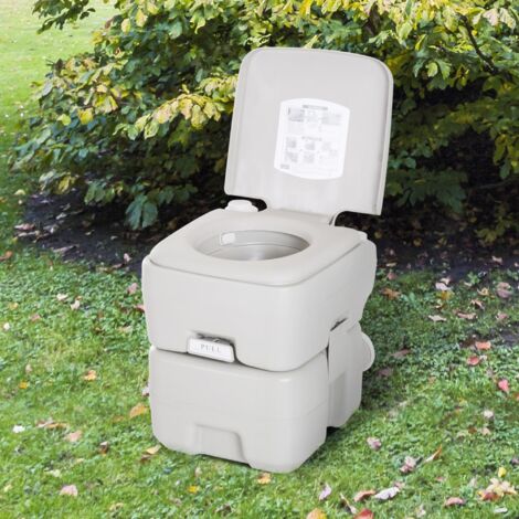 HOMCOM Inodoro Portátil Químico Baño Móvil WC 20L con Extraíble Tanque de Aguas Residuales y Tanque de Agua para Camping Viaje Ancianos Caravana Barco con Cisterna Carga 147 kg 41,5x36,5x42 cm HDPE